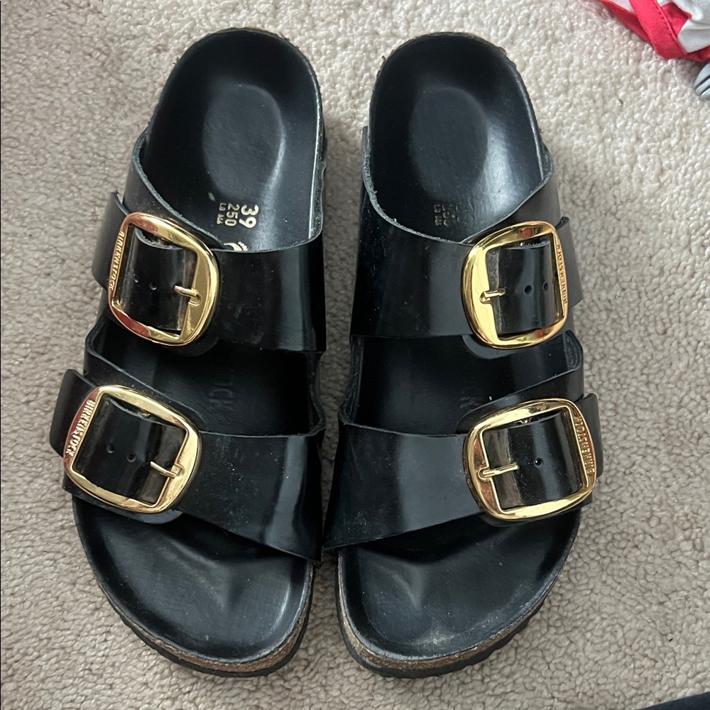 Birkenstock Black Sandals with Gold Buckles